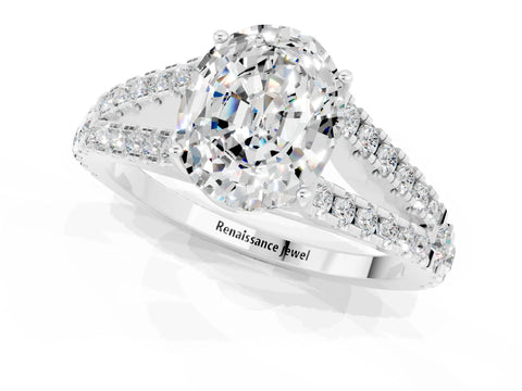 White gold Oval Cut Moissanite Split Shank Pavé Engagement Ring with Four-Prong Setting_13