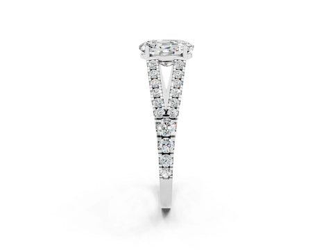 White gold Oval Cut Moissanite Split Shank Pavé Engagement Ring with Four-Prong Setting_14