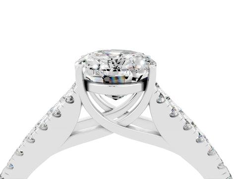 White gold Oval Cut Moissanite Split Shank Pavé Engagement Ring with Four-Prong Setting_16