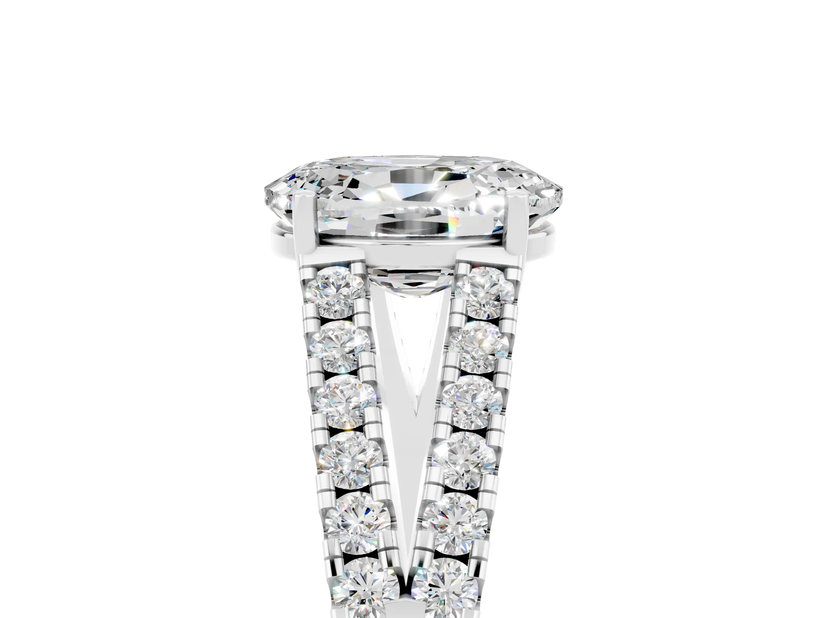 White gold Oval Cut Moissanite Split Shank Pavé Engagement Ring with Four-Prong Setting_17