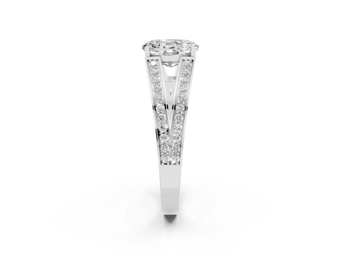White gold Oval Cut Moissanite Split Shank Ring with Pavé Band and Four-Prong Setting_2