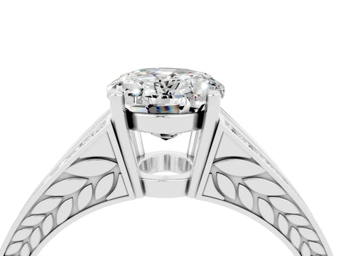 White gold Oval Cut Moissanite Split Shank Ring with Pavé Band and Four-Prong Setting_4