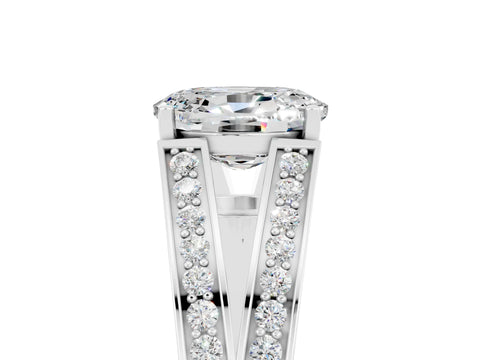 White gold Oval Cut Moissanite Split Shank Ring with Pavé Band and Four-Prong Setting_5