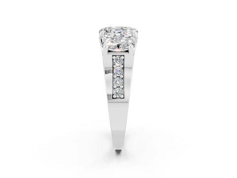 White gold Oval Cut Moissanite Three-Stone Ring with Channel Set Band and Four-Prong Setting_2