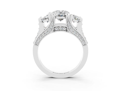 White gold Oval Cut Moissanite Three-Stone Ring with Channel Set Band and Four-Prong Setting_3