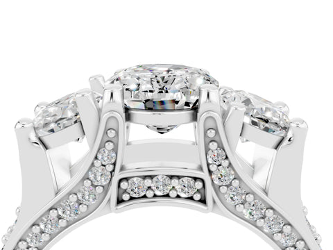 White gold Oval Cut Moissanite Three-Stone Ring with Channel Set Band and Four-Prong Setting_4