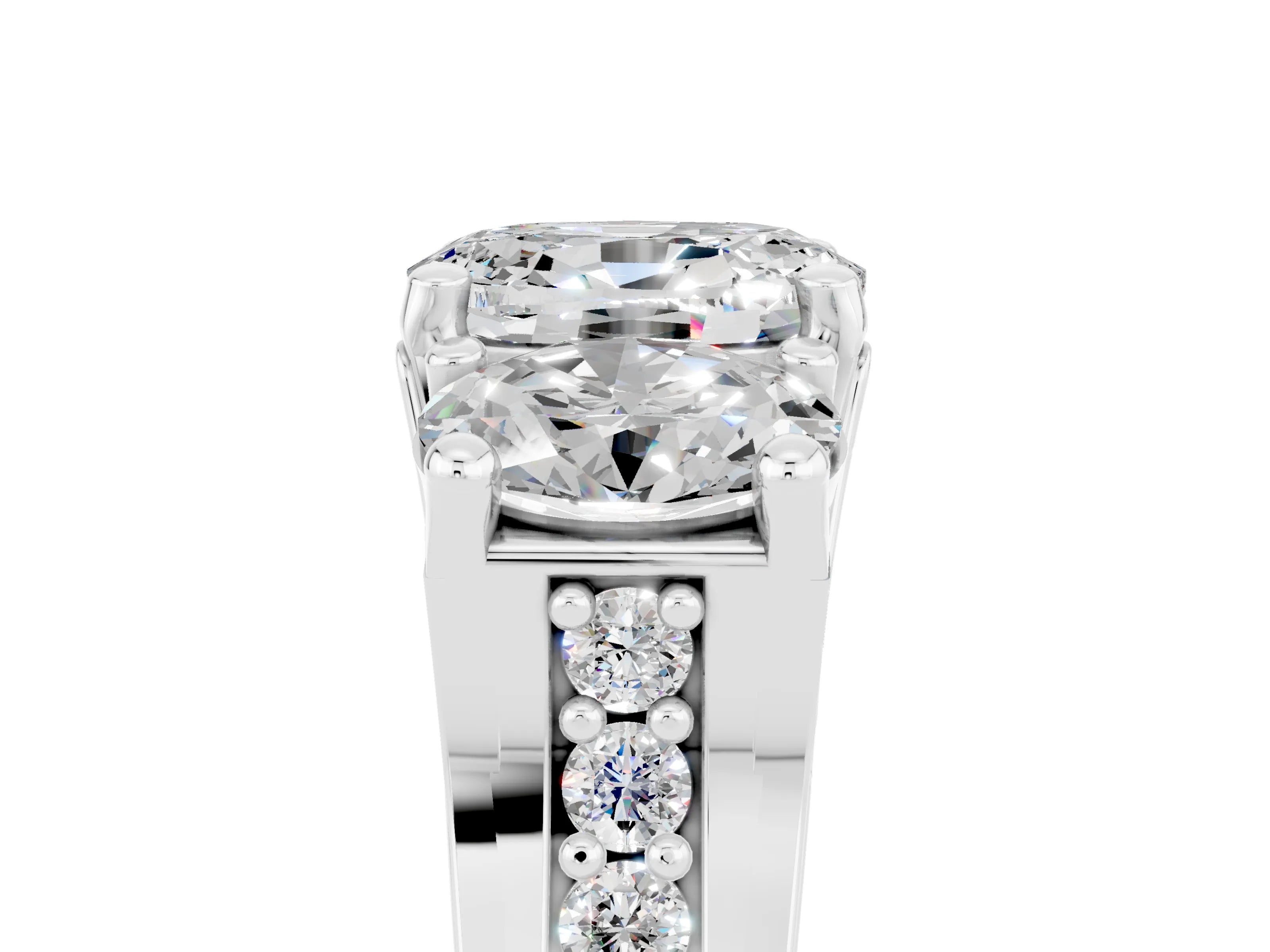 White gold Oval Cut Moissanite Three-Stone Ring with Channel Set Band and Four-Prong Setting_5