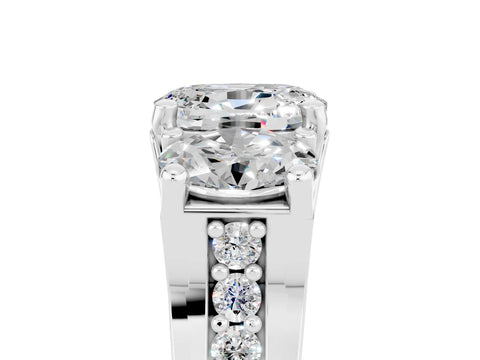 White gold Oval Cut Moissanite Three-Stone Ring with Channel Set Band and Four-Prong Setting_5