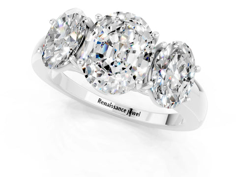 White gold Oval Cut Moissanite Three-Stone Ring with Four-Prong Setting and Classic Band_1