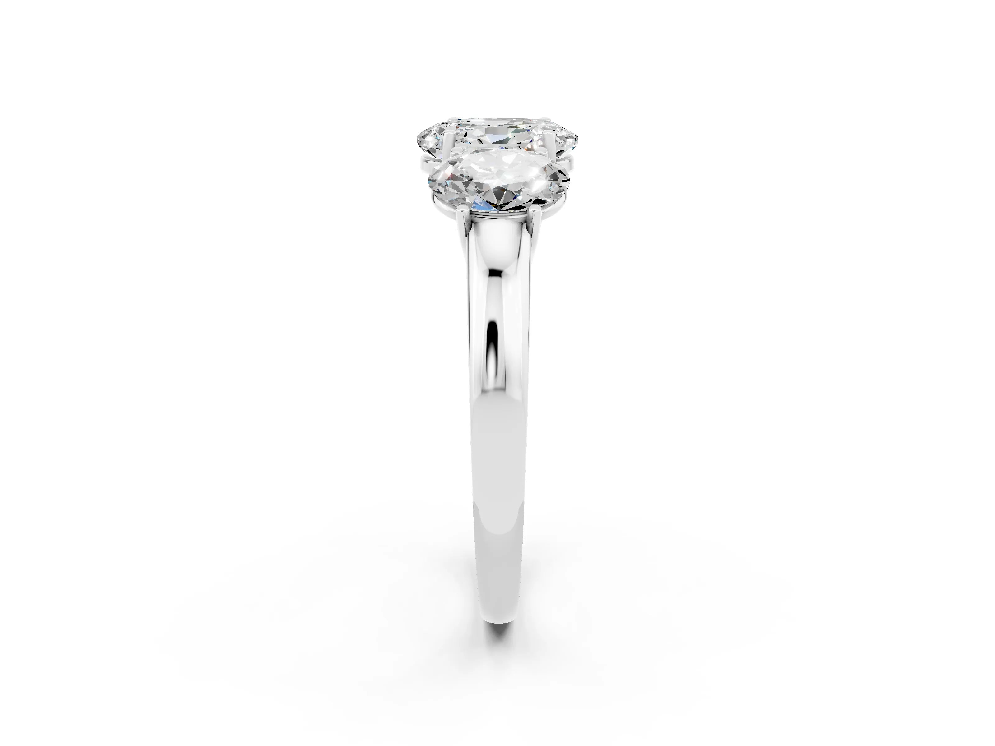White gold Oval Cut Moissanite Three-Stone Ring with Four-Prong Setting and Classic Band_2