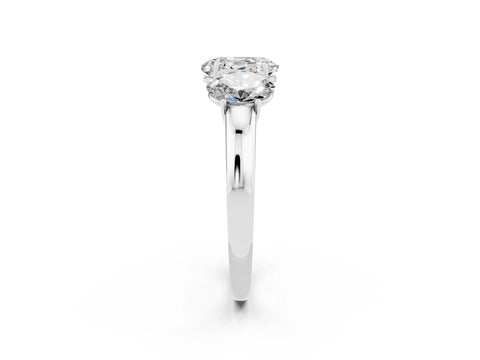 White gold Oval Cut Moissanite Three-Stone Ring with Four-Prong Setting and Classic Band_2