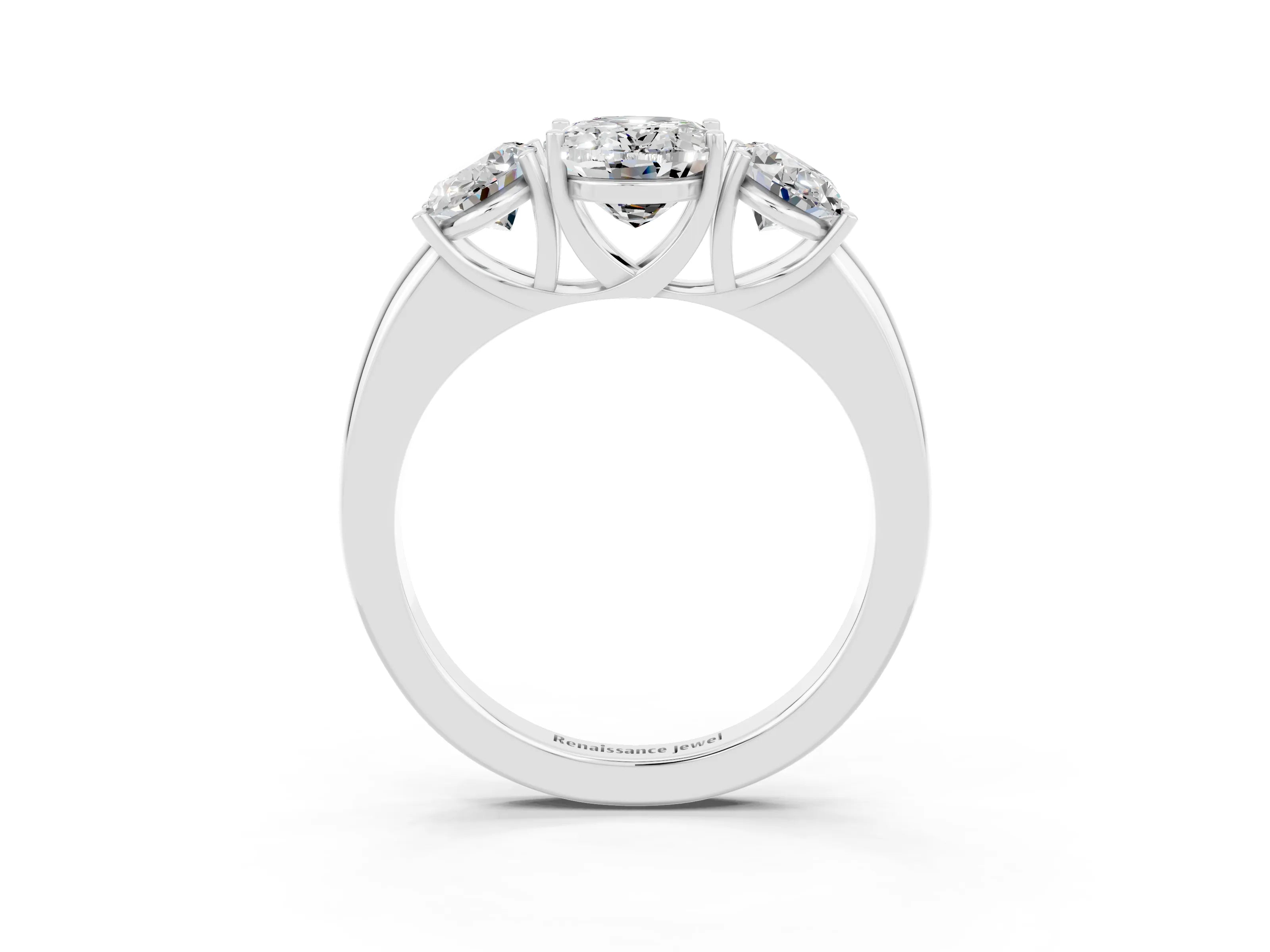 White gold Oval Cut Moissanite Three-Stone Ring with Four-Prong Setting and Classic Band_3