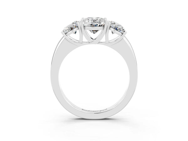 White gold Oval Cut Moissanite Three-Stone Ring with Four-Prong Setting and Classic Band