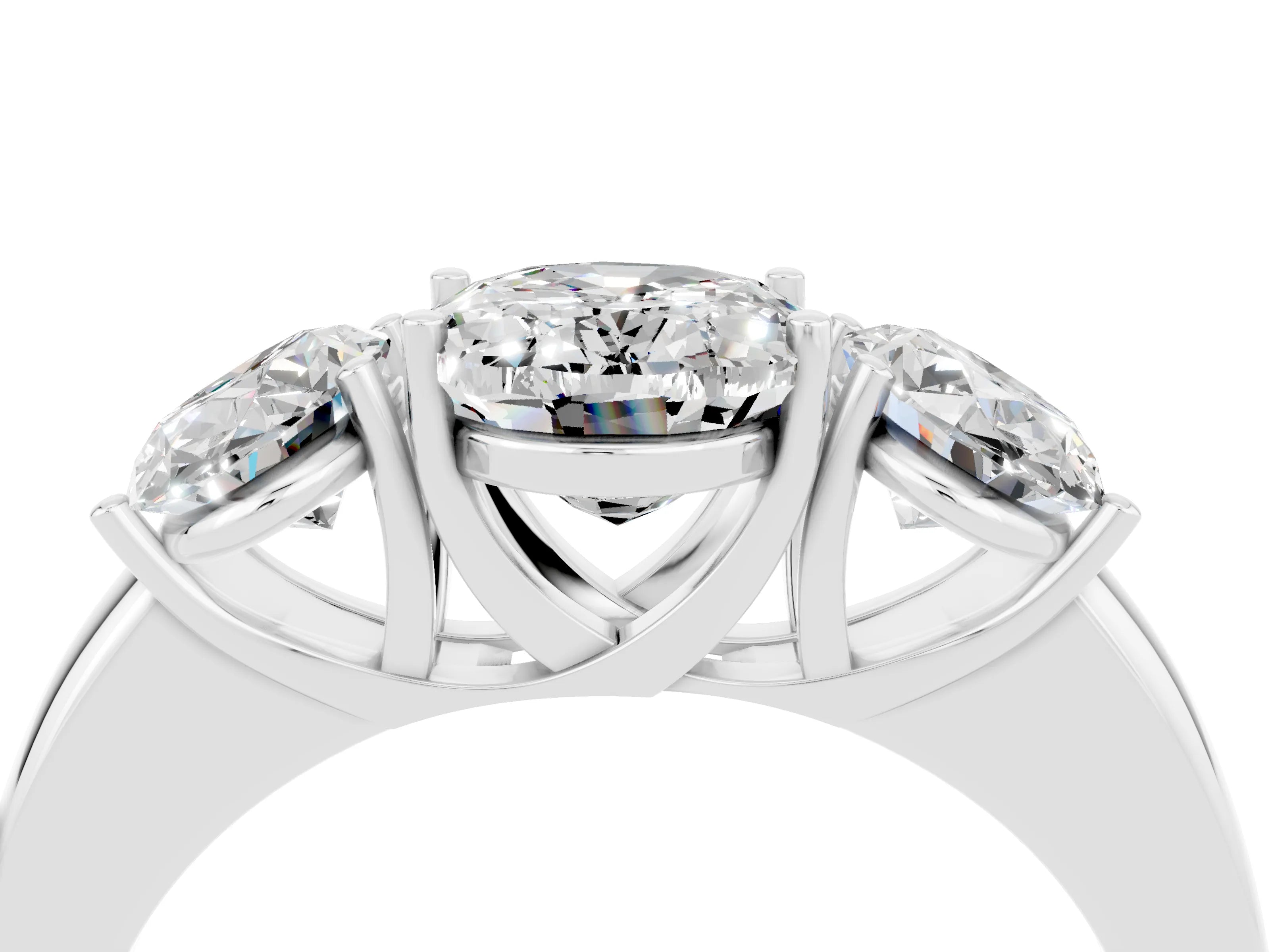 White gold Oval Cut Moissanite Three-Stone Ring with Four-Prong Setting and Classic Band_4