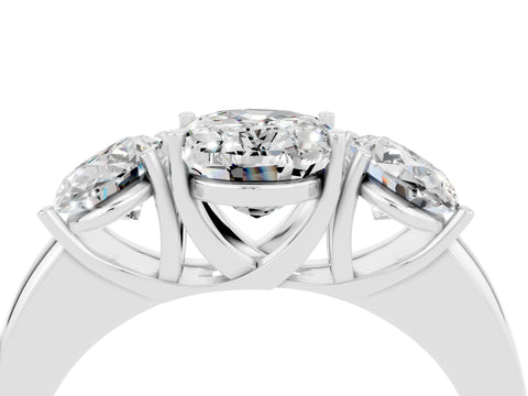 White gold Oval Cut Moissanite Three-Stone Ring with Four-Prong Setting and Classic Band_4