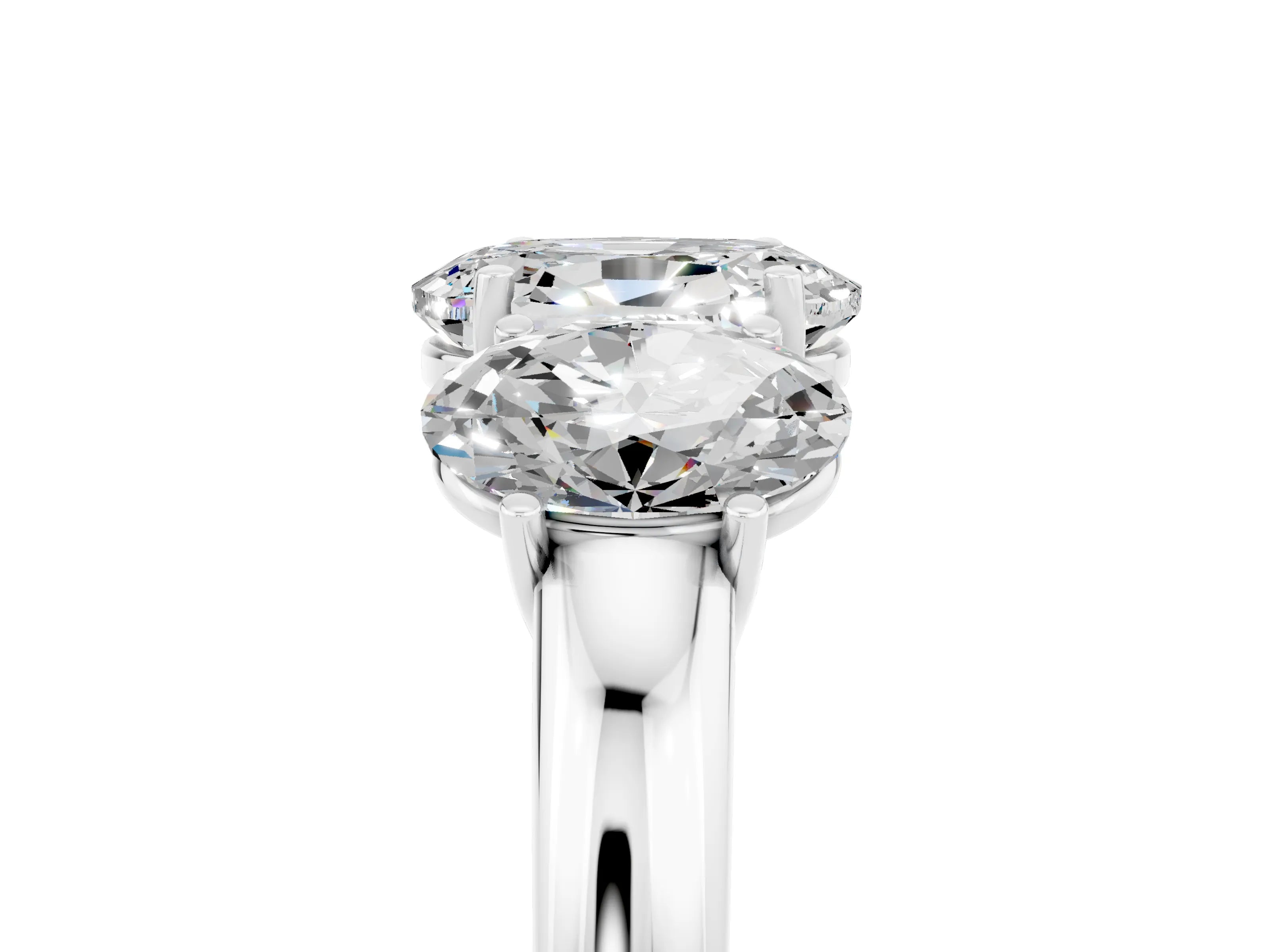 White gold Oval Cut Moissanite Three-Stone Ring with Four-Prong Setting and Classic Band_5