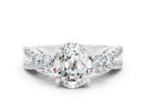 White gold Oval Cut Moissanite Three-Stone Ring with Pavé Split Shank and Four-Prong Setting_12