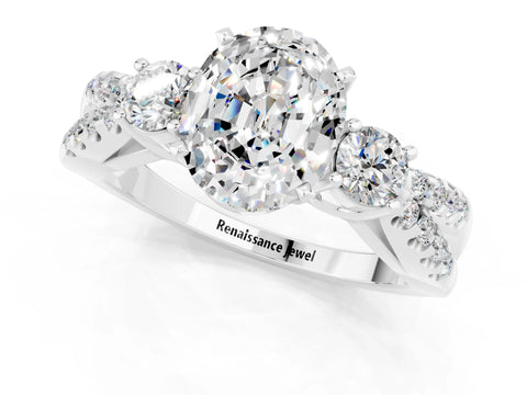 White gold Oval Cut Moissanite Three-Stone Ring with Pavé Split Shank and Four-Prong Setting_13