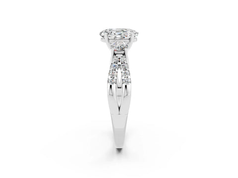 White gold Oval Cut Moissanite Three-Stone Ring with Pavé Split Shank and Four-Prong Setting_14