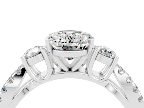 White gold Oval Cut Moissanite Three-Stone Ring with Pavé Split Shank and Four-Prong Setting_16