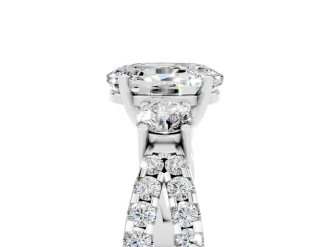 White gold Oval Cut Moissanite Three-Stone Ring with Pavé Split Shank and Four-Prong Setting_17