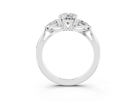 White gold Oval Cut Moissanite Three-Stone Ring with Pear Side Stones and Four-Prong Setting_15