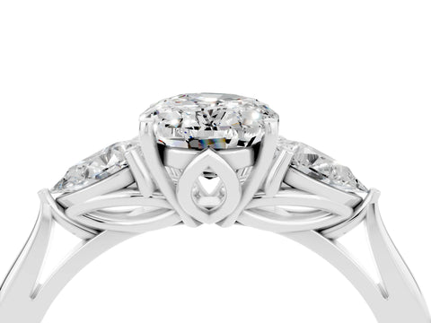 White gold Oval Cut Moissanite Three-Stone Ring with Pear Side Stones and Four-Prong Setting_16