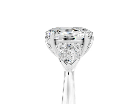 White gold Oval Cut Moissanite Three-Stone Ring with Pear Side Stones and Four-Prong Setting_17