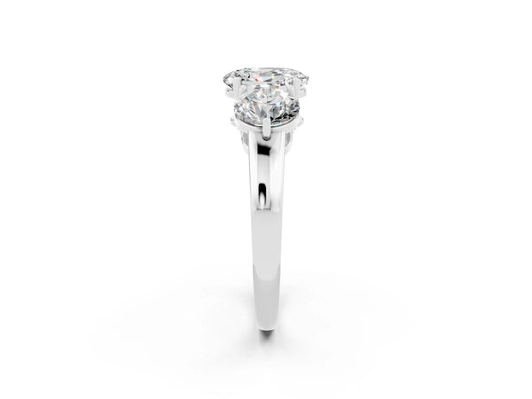 Silver Oval Cut Moissanite Three-Stone Ring with Prong Setting and Classic Band