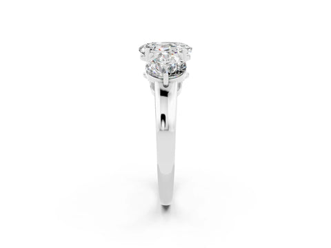 White gold Oval Cut Moissanite Three-Stone Ring with Prong Setting and Classic Band_2