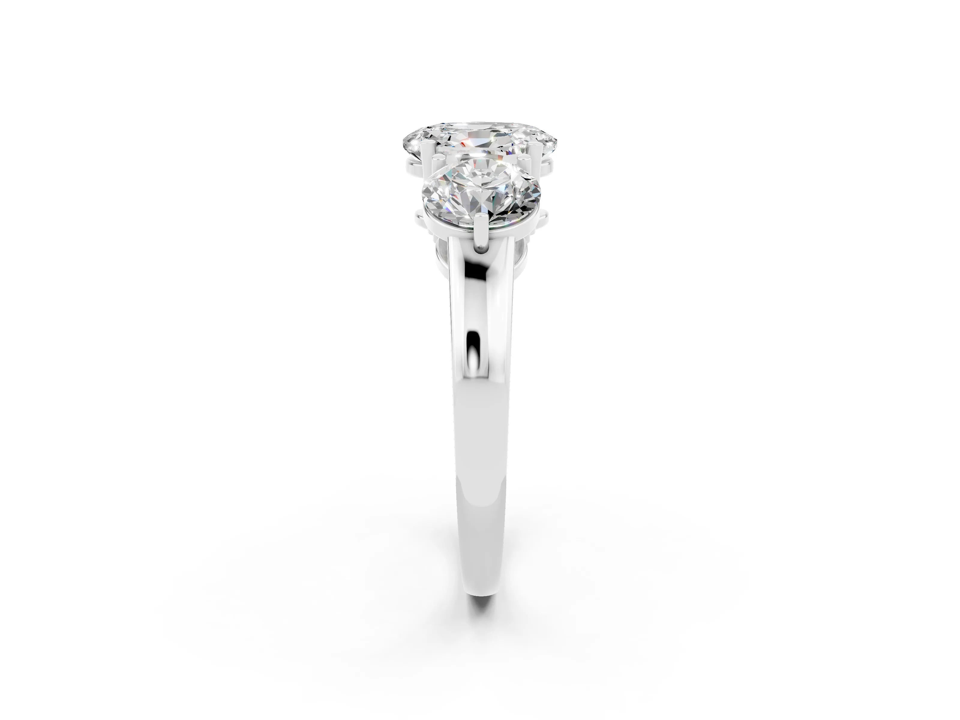 White gold Oval Cut Moissanite Three-Stone Ring with Prong Setting and Classic Band_2