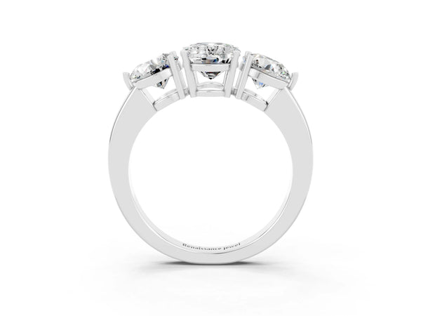Silver Oval Cut Moissanite Three-Stone Ring with Prong Setting and Classic Band
