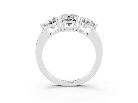White gold Oval Cut Moissanite Three-Stone Ring with Prong Setting and Classic Band_3