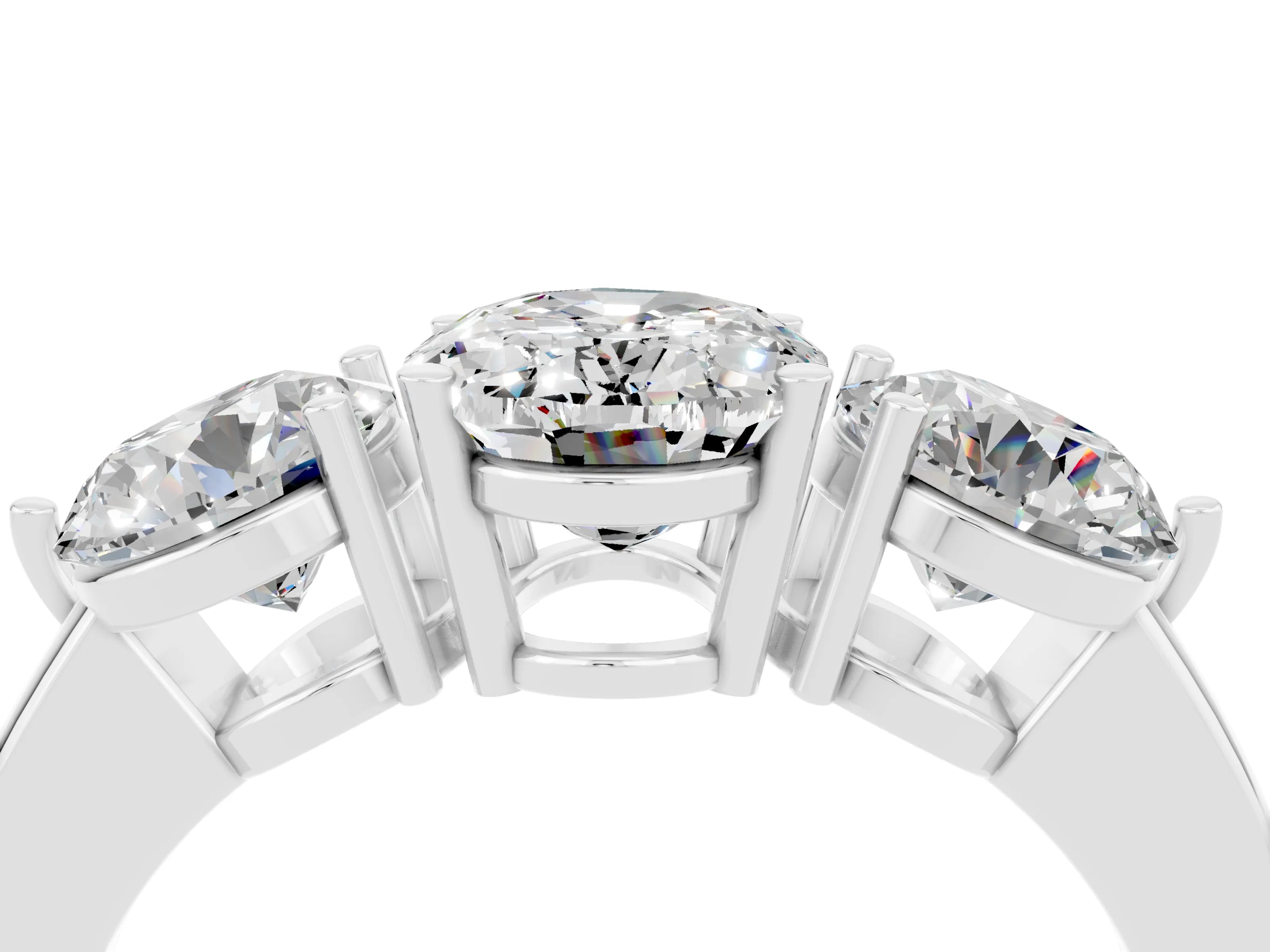 White gold Oval Cut Moissanite Three-Stone Ring with Prong Setting and Classic Band_4