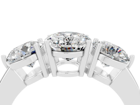 White gold Oval Cut Moissanite Three-Stone Ring with Prong Setting and Classic Band_4