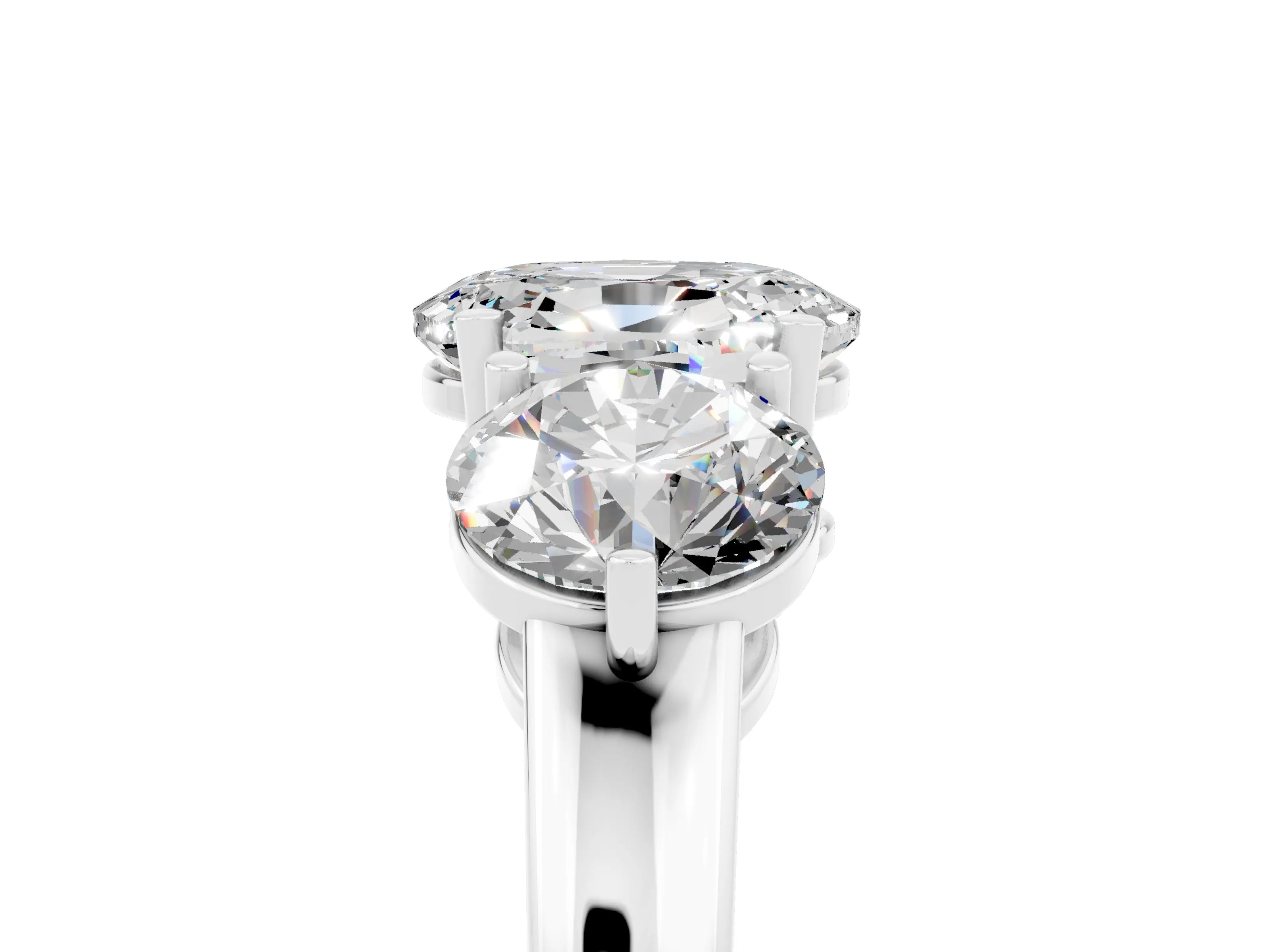 White gold Oval Cut Moissanite Three-Stone Ring with Prong Setting and Classic Band_5