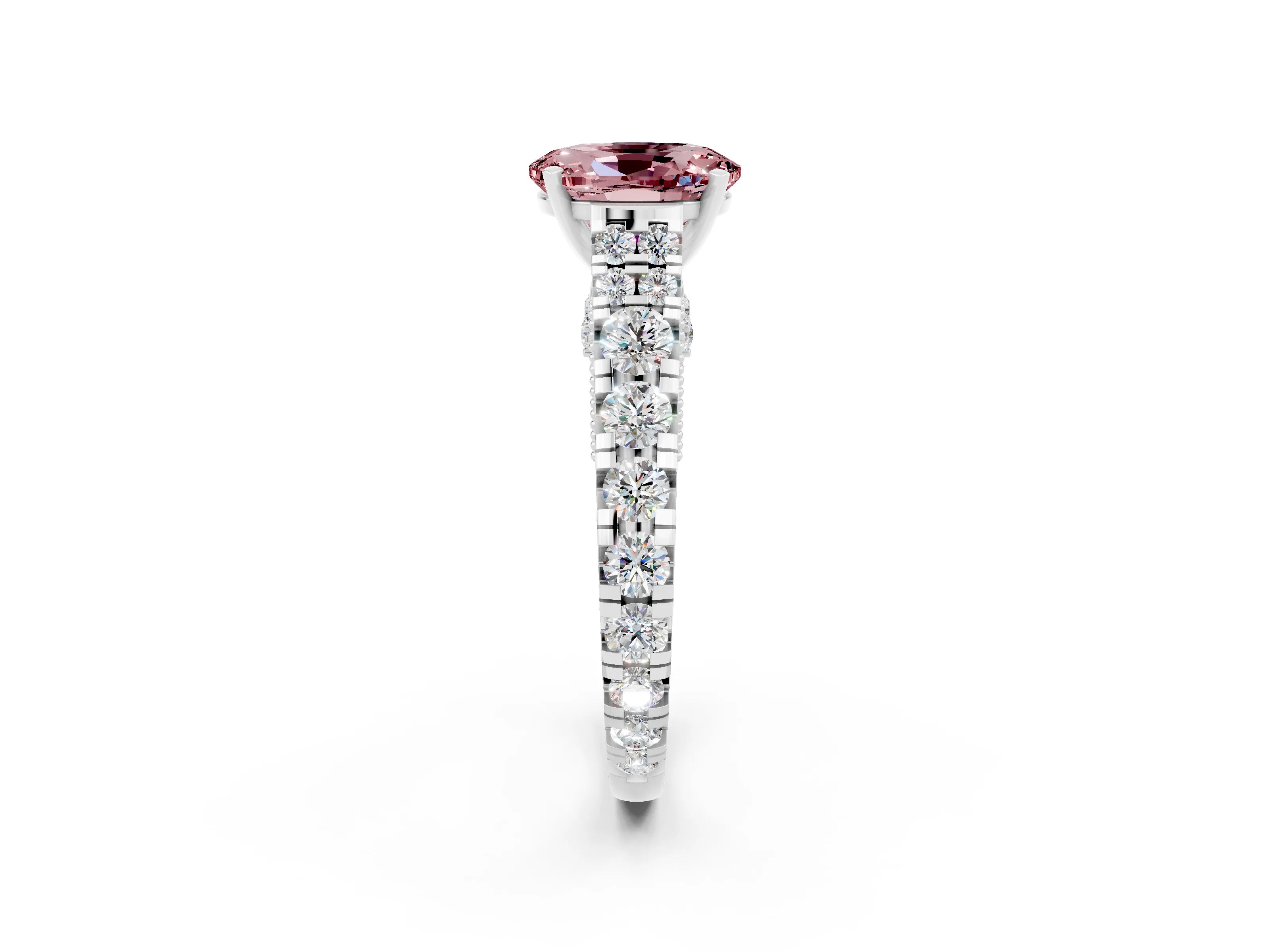 White gold Oval Cut Morganite Classic Solitaire Ring with Pavé Band and Four-Prong Setting_2