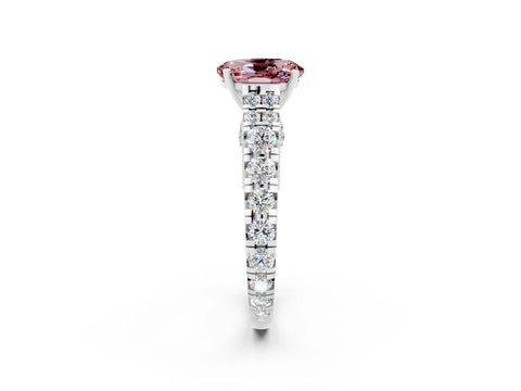 White gold Oval Cut Morganite Classic Solitaire Ring with Pavé Band and Four-Prong Setting_2