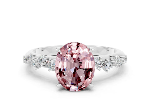 White gold Oval Cut Morganite Cluster Side Stone Solitaire Ring with Prong Setting_24