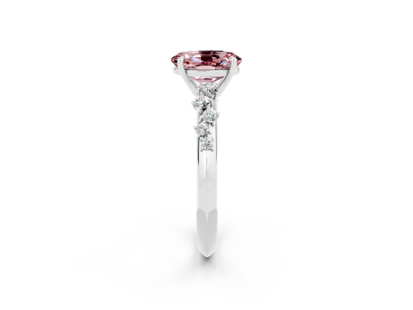 White gold Oval Cut Morganite Cluster Side Stone Solitaire Ring with Prong Setting