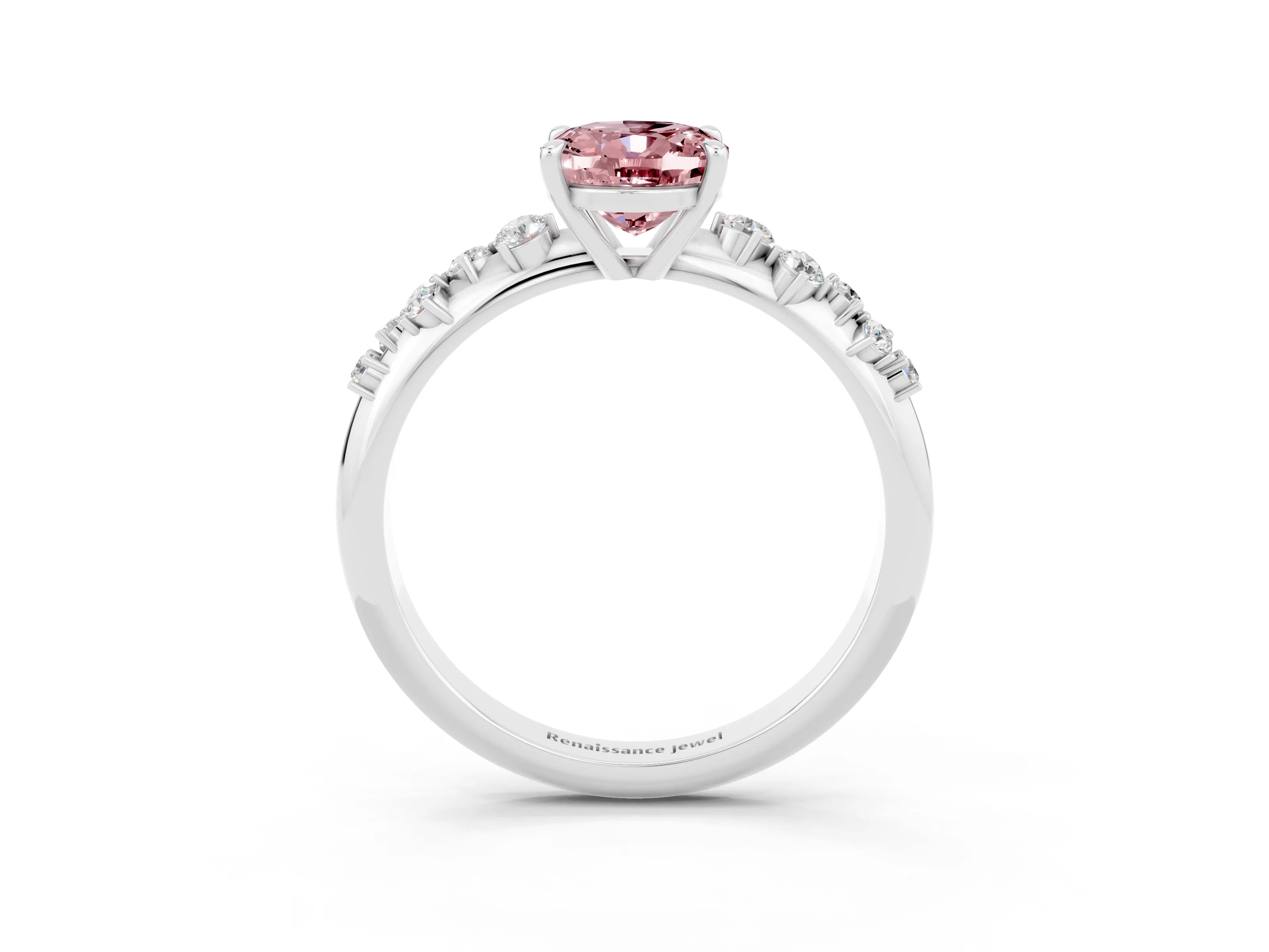 White gold Oval Cut Morganite Cluster Side Stone Solitaire Ring with Prong Setting_27