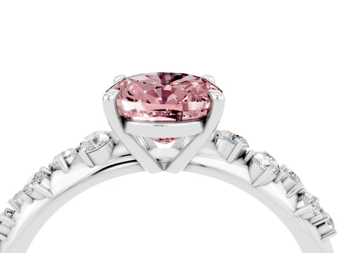 White gold Oval Cut Morganite Cluster Side Stone Solitaire Ring with Prong Setting_28