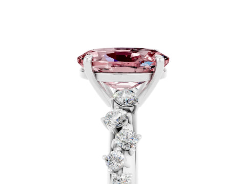 White gold Oval Cut Morganite Cluster Side Stone Solitaire Ring with Prong Setting_29