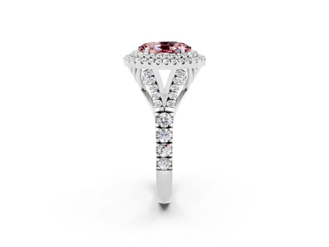White gold Oval Cut Morganite Double Halo Ring with Split Shank and Prong Setting_14