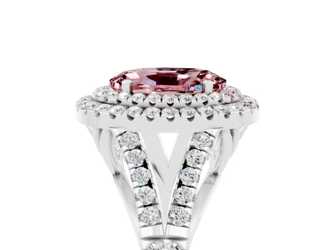 White gold Oval Cut Morganite Double Halo Ring with Split Shank and Prong Setting_29