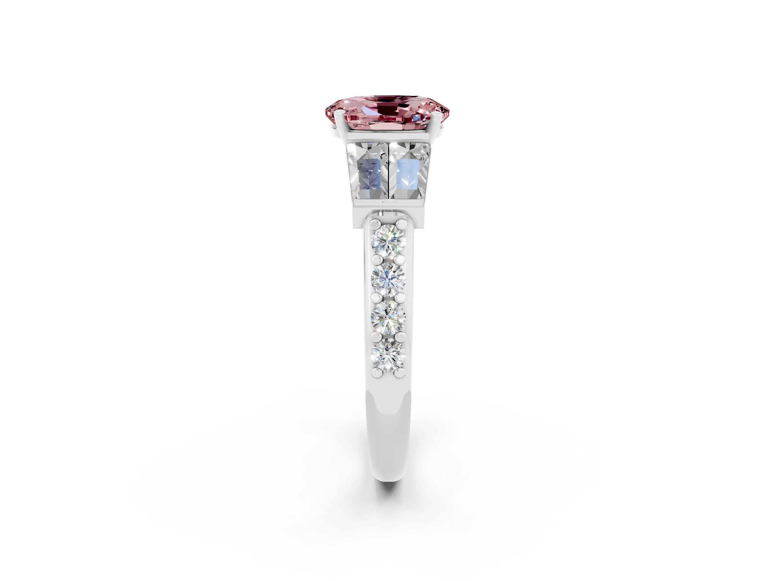 White gold Oval Cut Morganite Engagement Ring with Baguette Side Stones and Channel Set Band_2