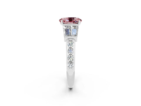 White gold Oval Cut Morganite Engagement Ring with Baguette Side Stones and Channel Set Band_2