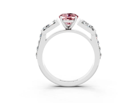 White gold Oval Cut Morganite Engagement Ring with Baguette Side Stones and Channel Set Band_3