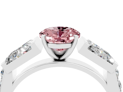 White gold Oval Cut Morganite Engagement Ring with Baguette Side Stones and Channel Set Band_4