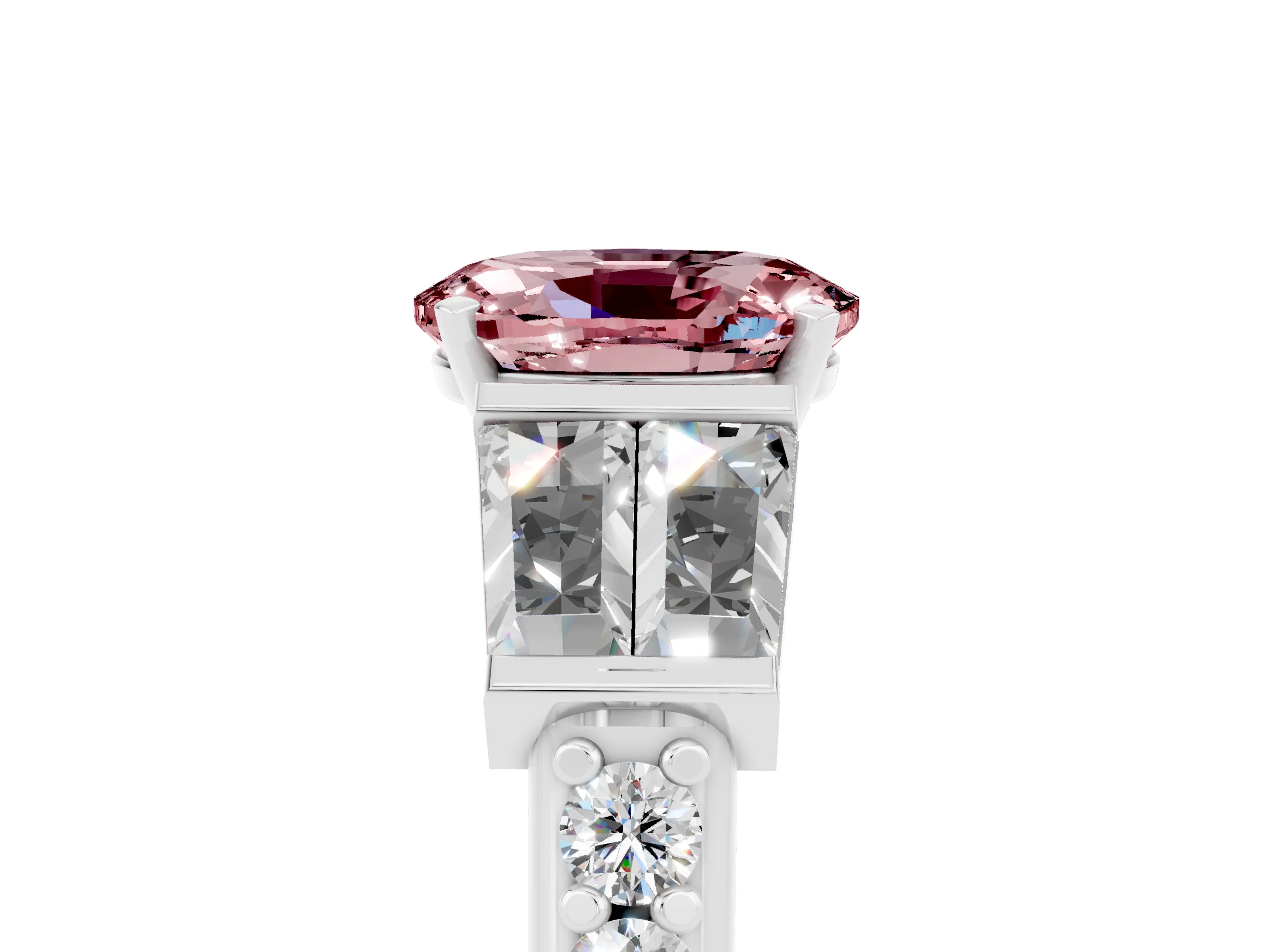 White gold Oval Cut Morganite Engagement Ring with Baguette Side Stones and Channel Set Band_5